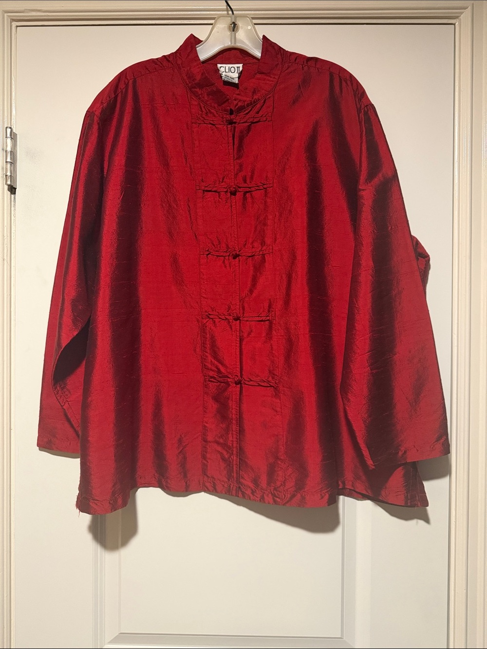Clio Bright Red Silk Mandarin-Style Jacket